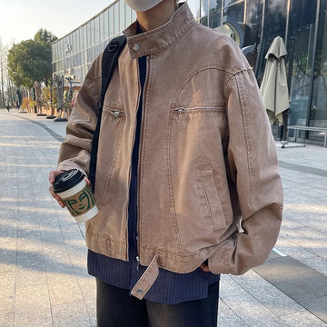 AIDASE  -  New Men Jacket Fashion New Stand Neck Long Sleeve Simple Solid Color Male Coats Personality Versatile Clothes 21E7030 aidase-shop